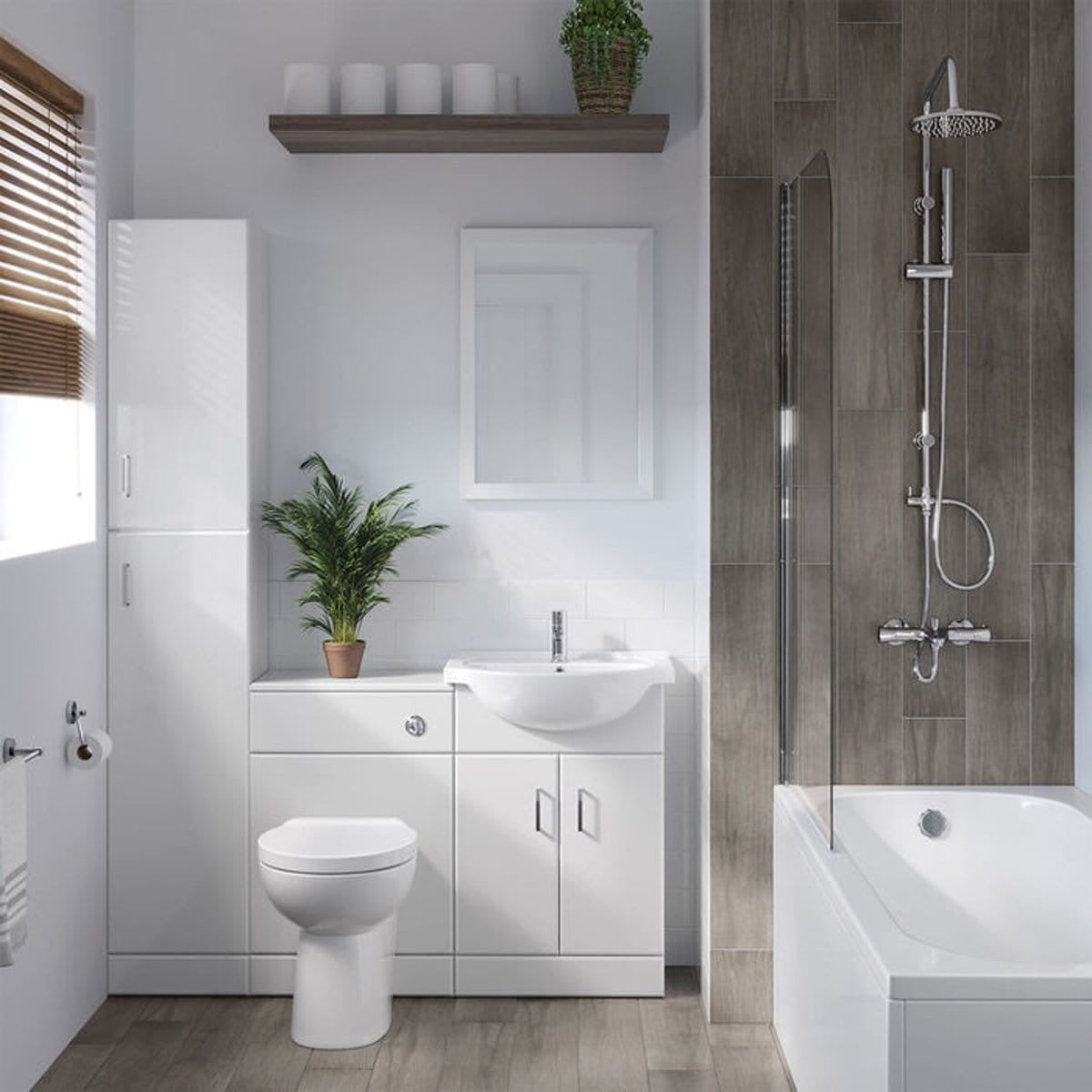 Vysoká koupelnová skříňka 35 cm QUARTZ bílý lesk