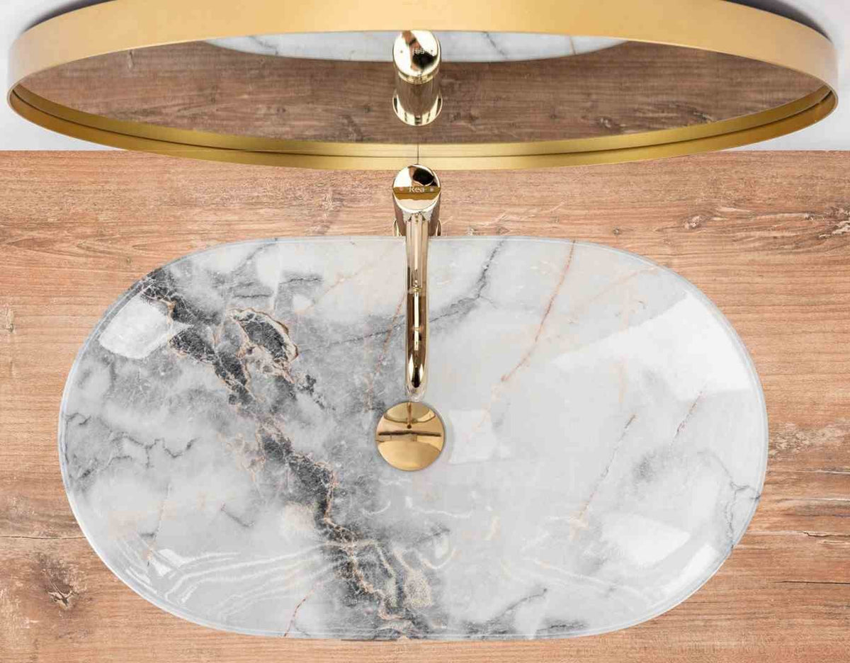 ROYAL umyvadlo na desku oválné 62 x 36 cm vzhled granitu lesk