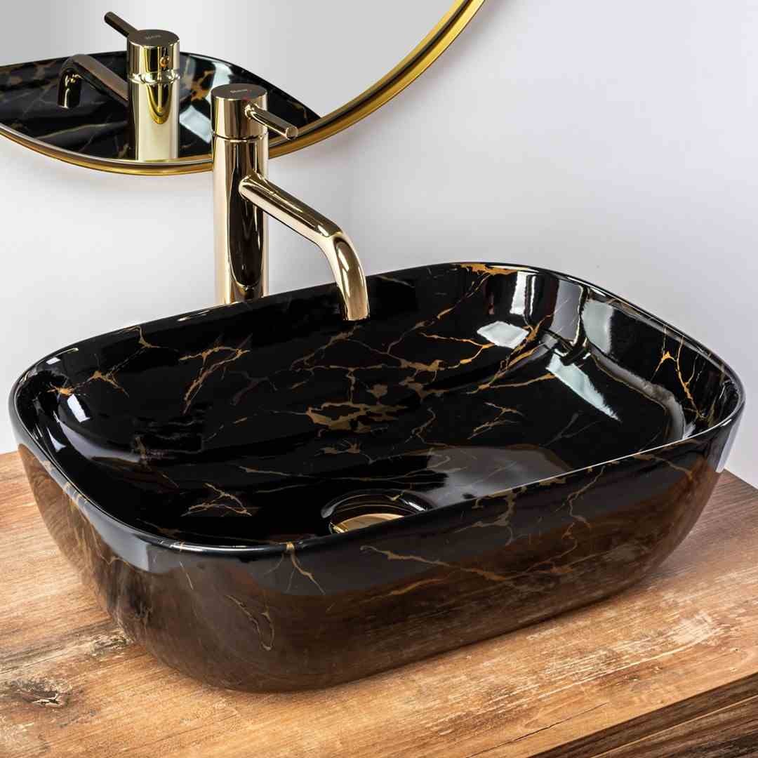 UMYVADLO BELINDA BLACK MARBLE SHINY - NA DESKU