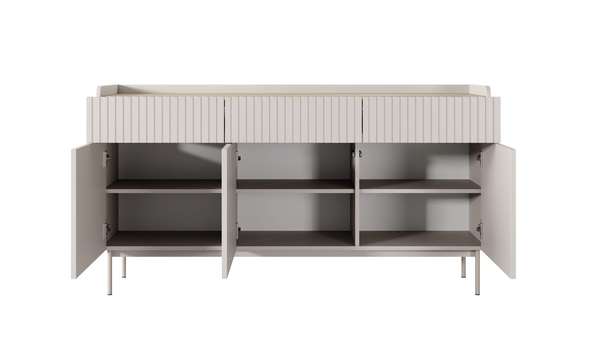 Třídvéřová komoda ZORA 153 cm Béžová/Dub Scandi