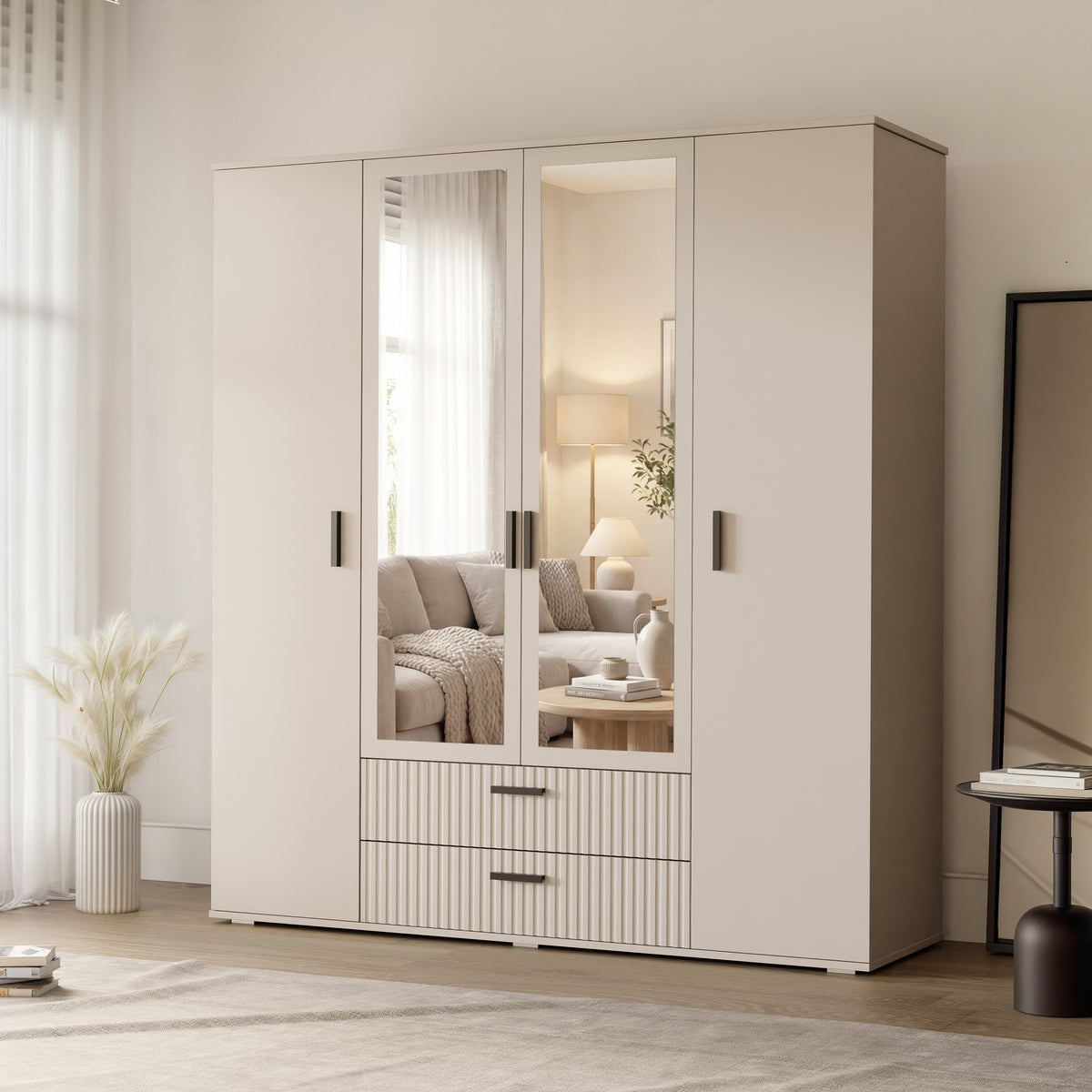 Šatní skříň s křídlovými dveřmi a zrcadlem LUNA 180 cm