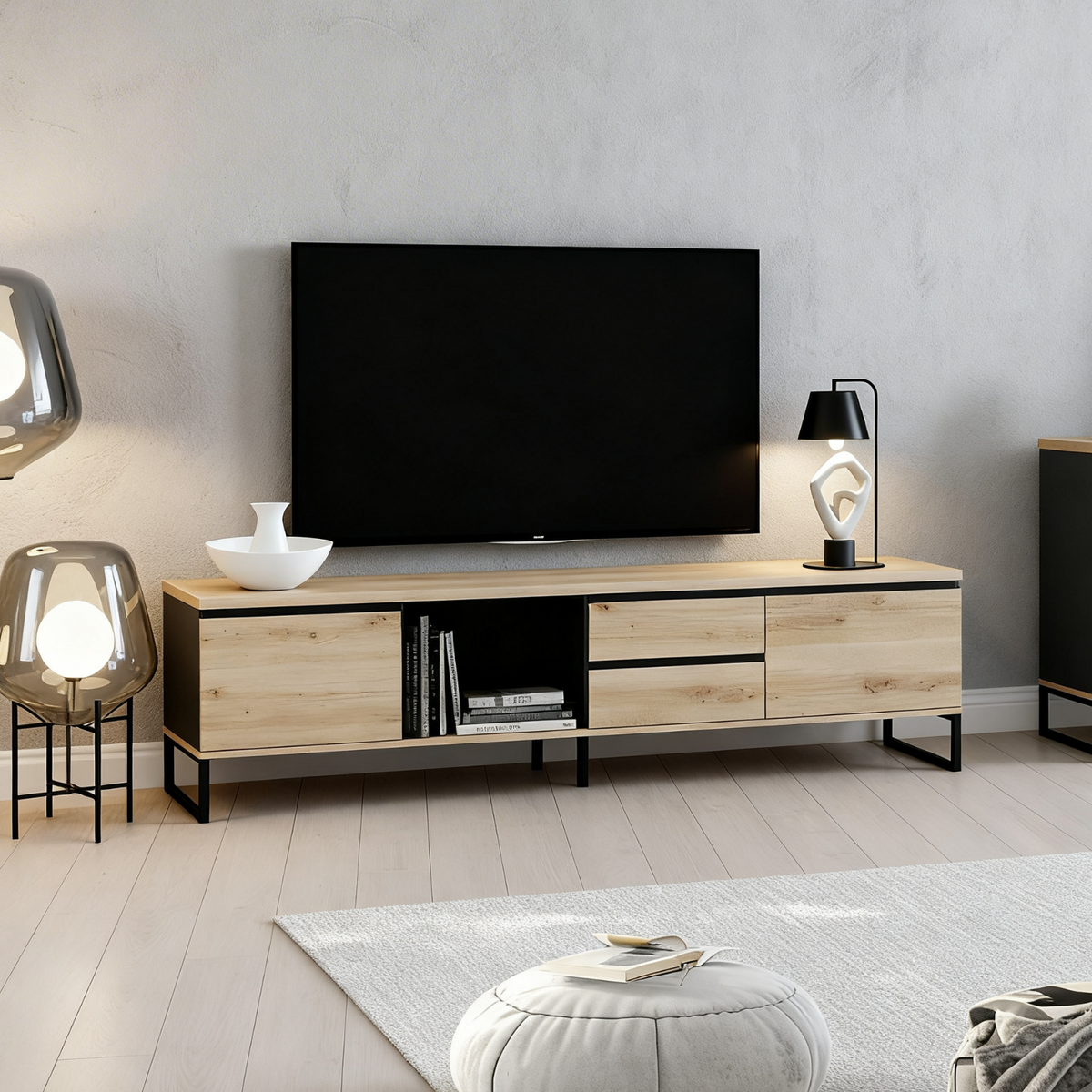 TV stolek se zásuvkami JOVAN 189 cm dub artisan antracit
