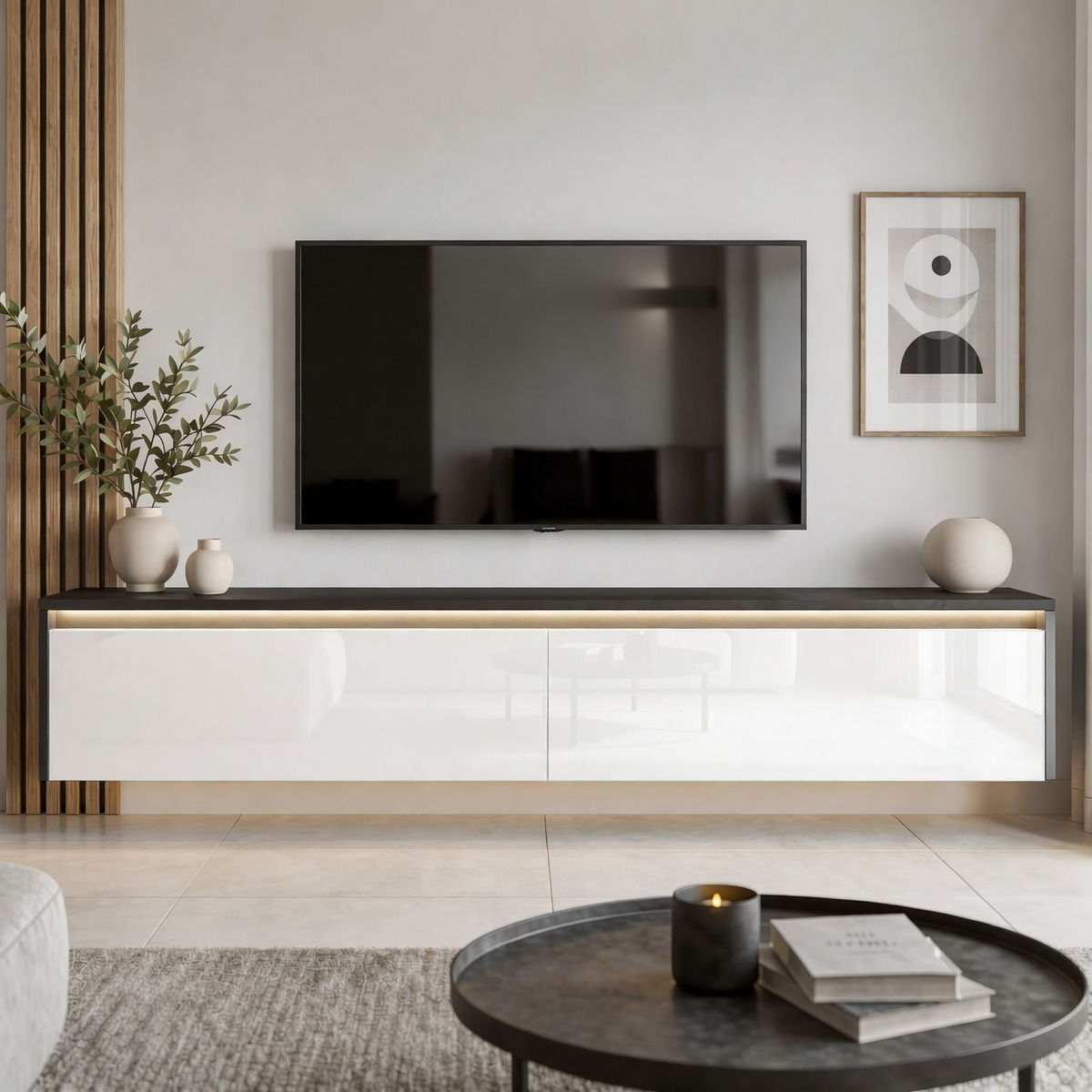 Závěsný TV stolek LUMI s LED osvětlením