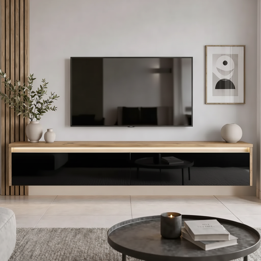 Závěsný TV stolek LUMI s LED osvětlením