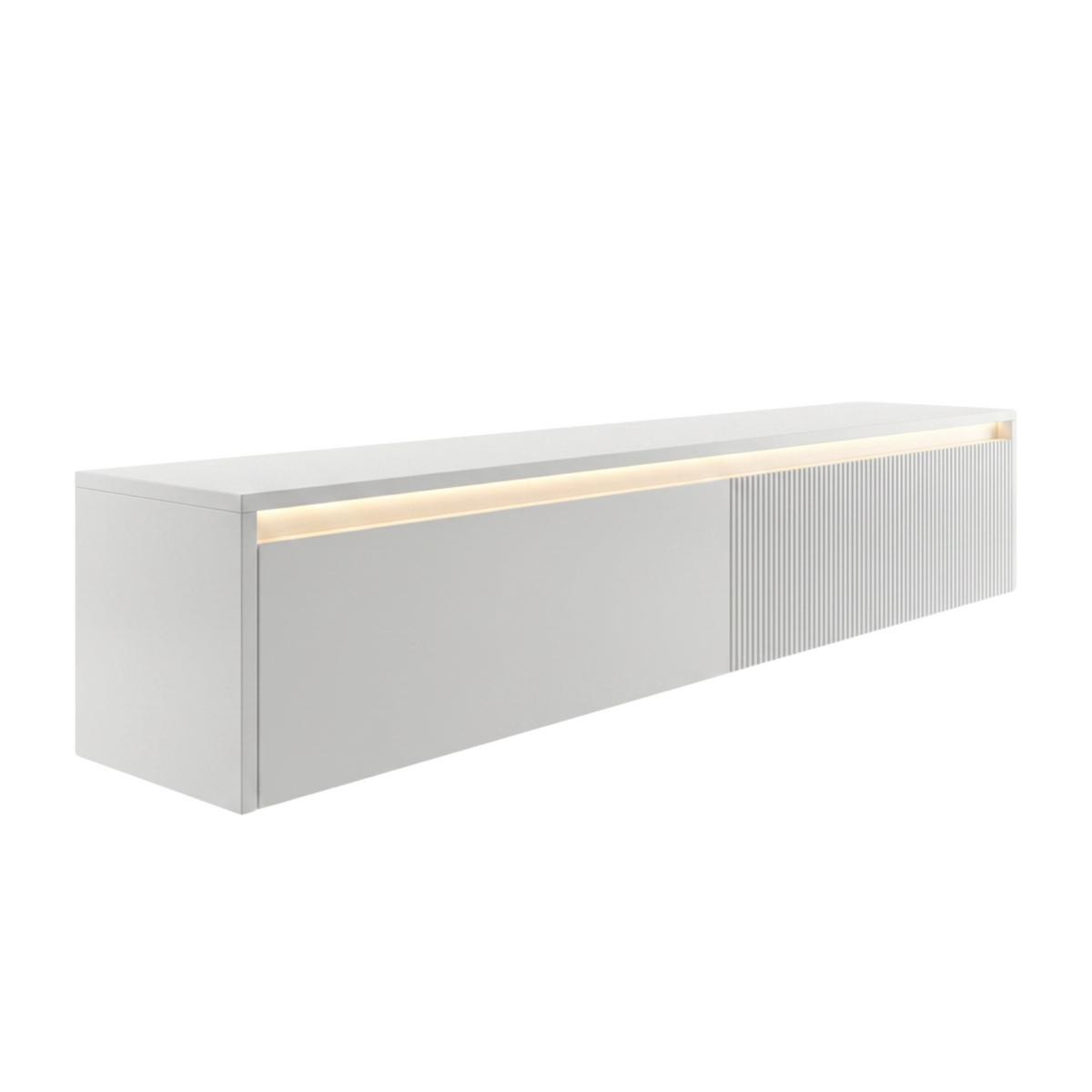 Závěsný drážkovaný TV stolek LUMI IV s LED osvětlením