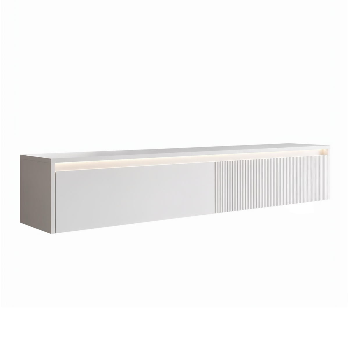 Závěsný drážkovaný TV stolek LUMI IV s LED osvětlením