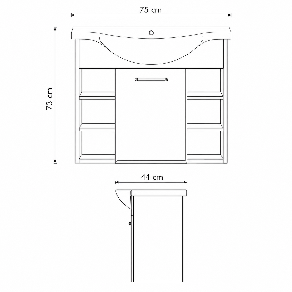 Závěsná koupelnová skříňka ALVA 75 cm s umyvadlem