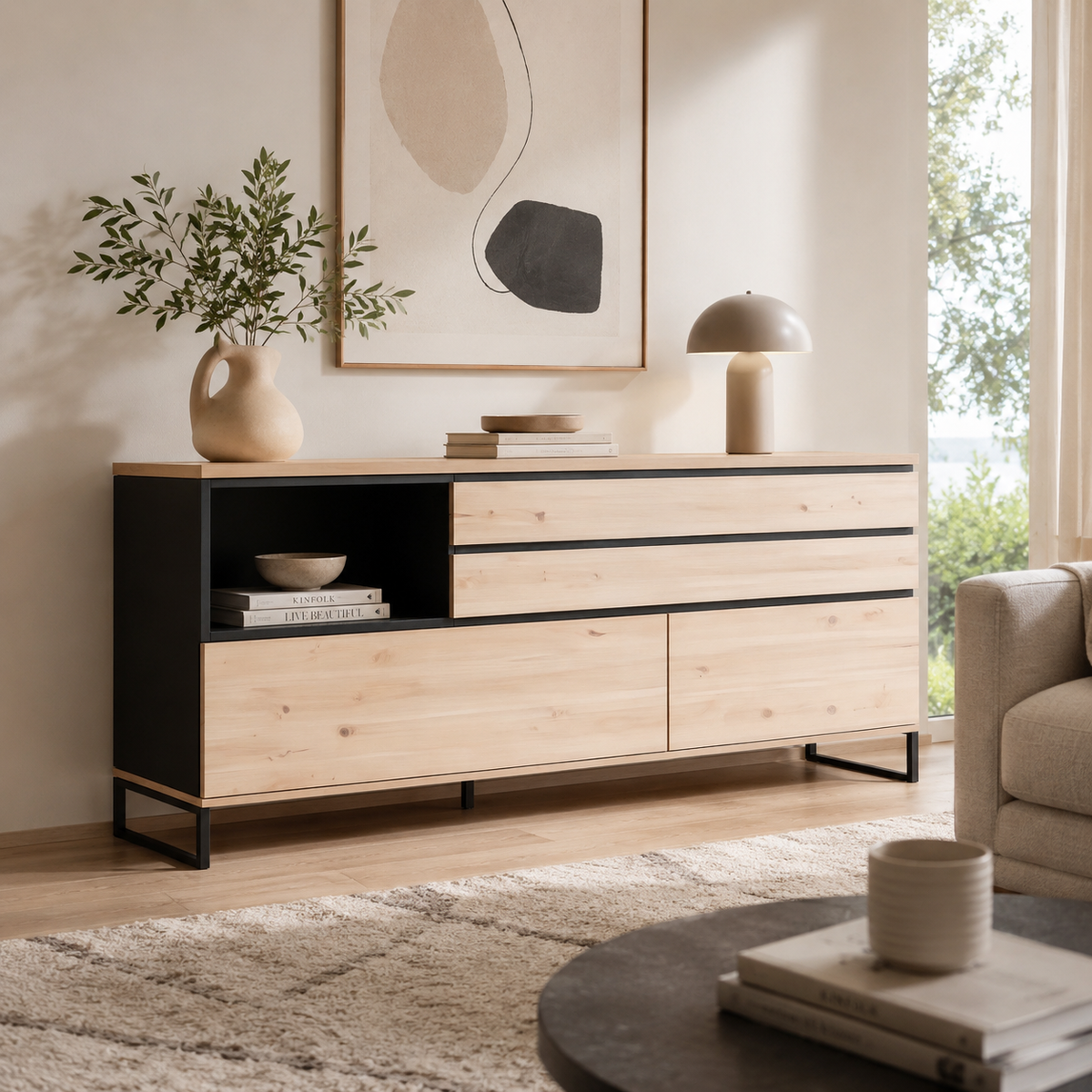 Komoda se zásuvkami JOVAN 142 cm dub artisan antracit