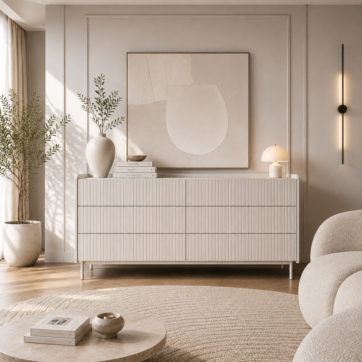Komoda se zásuvkami ZORA 153 cm Béžová/Dub Scandi