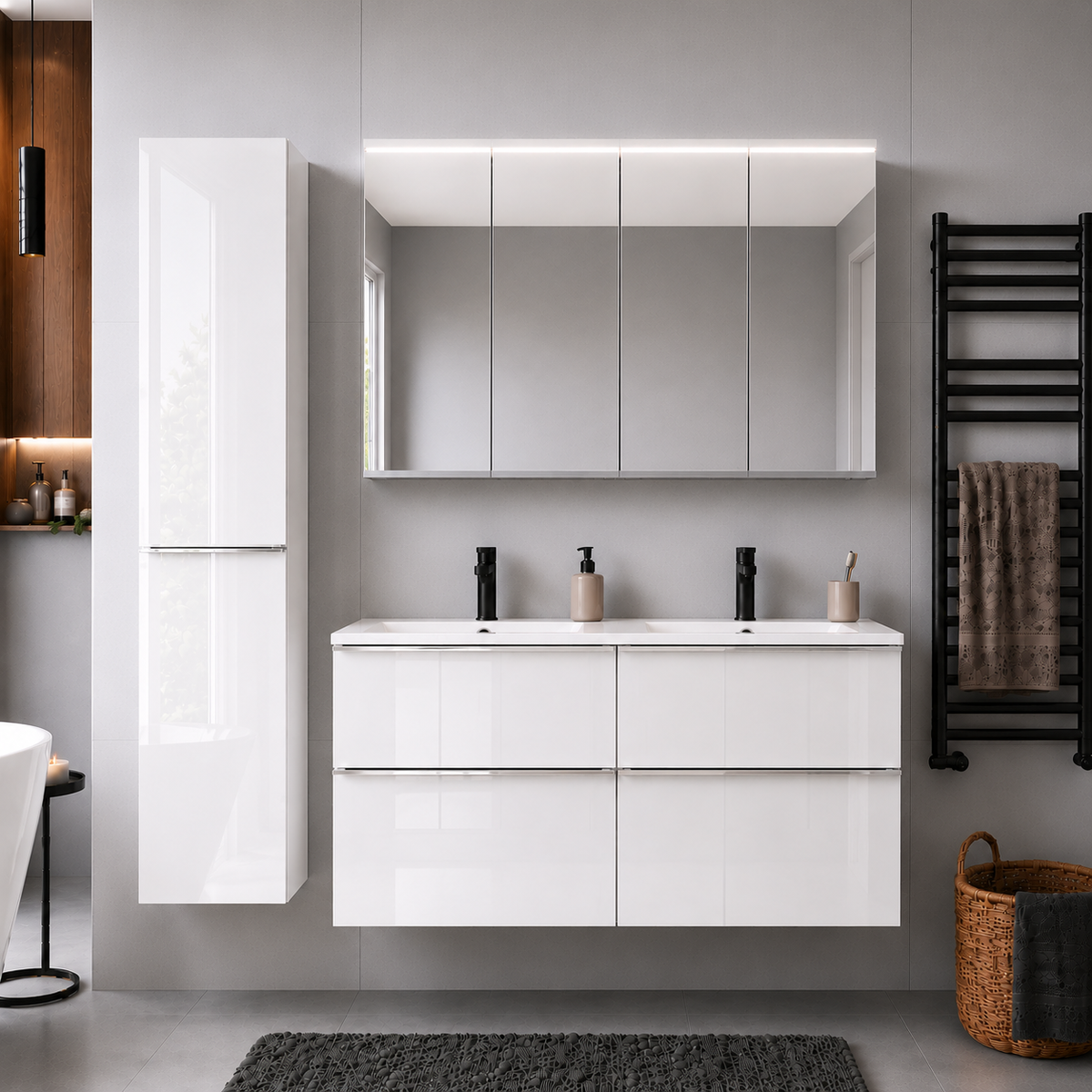 Koupelnová skříňka se zásuvkami a umyvadlem MONO 120 cm