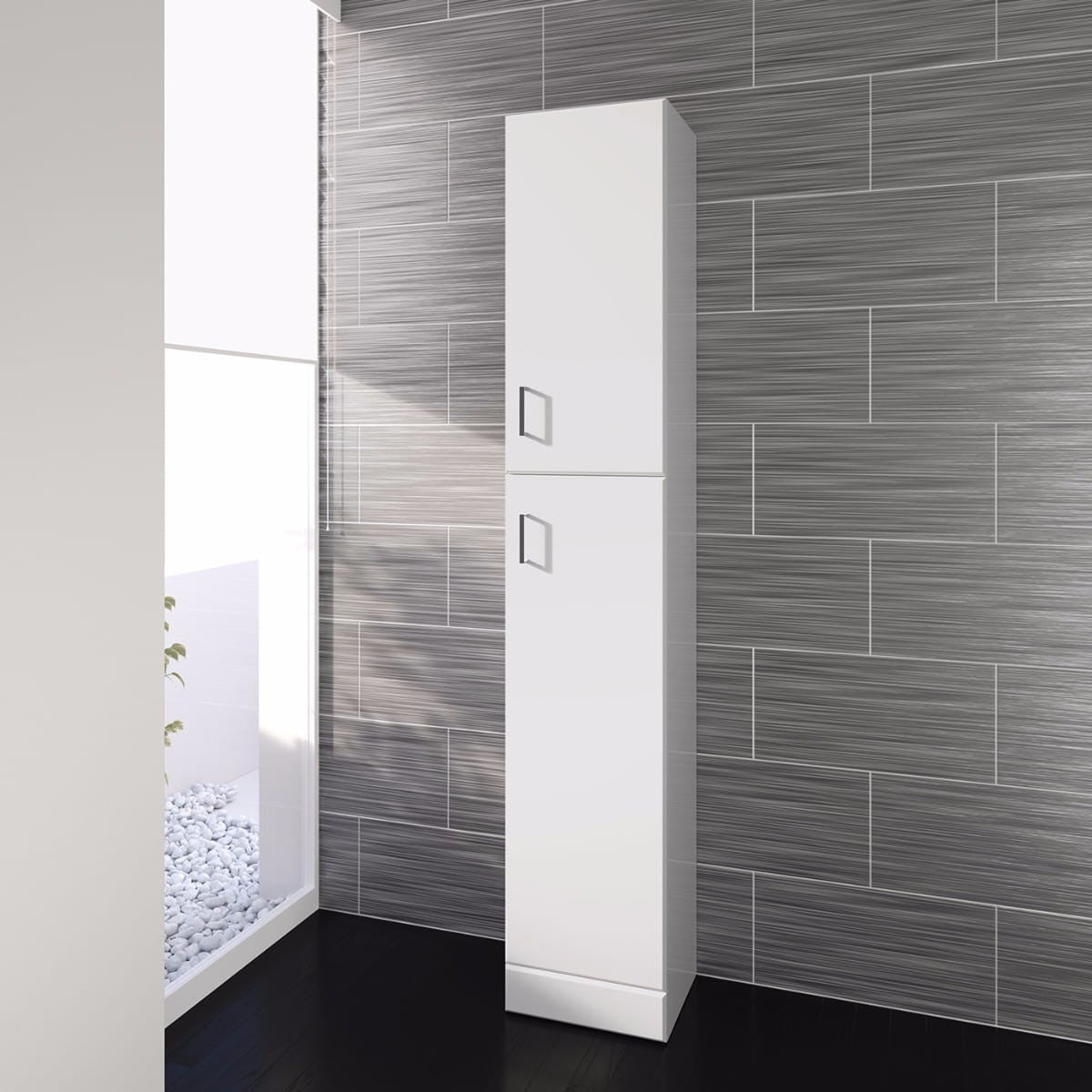 Vysoká koupelnová skříňka 35 cm QUARTZ bílý lesk