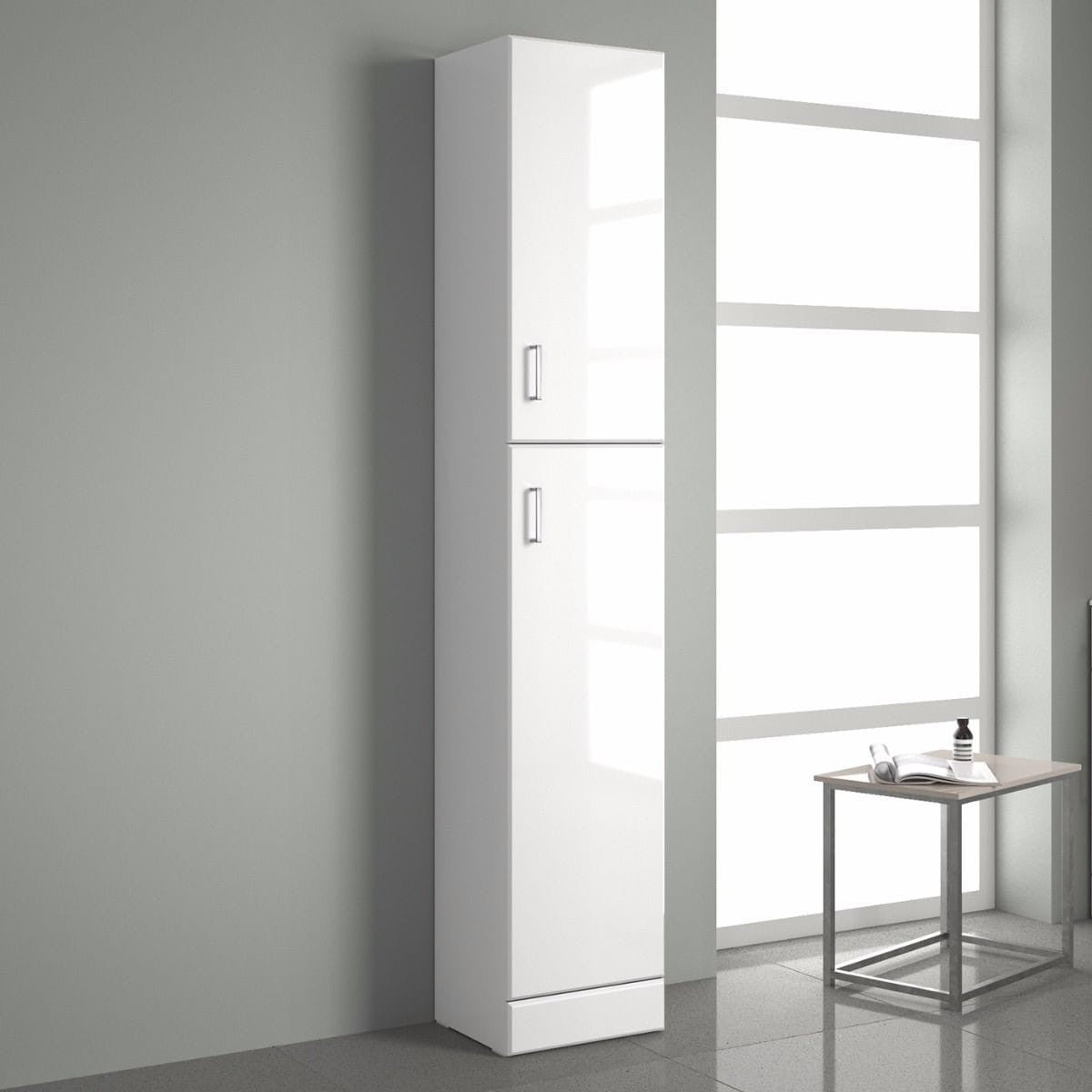 Vysoká koupelnová skříňka 35 cm QUARTZ bílý lesk