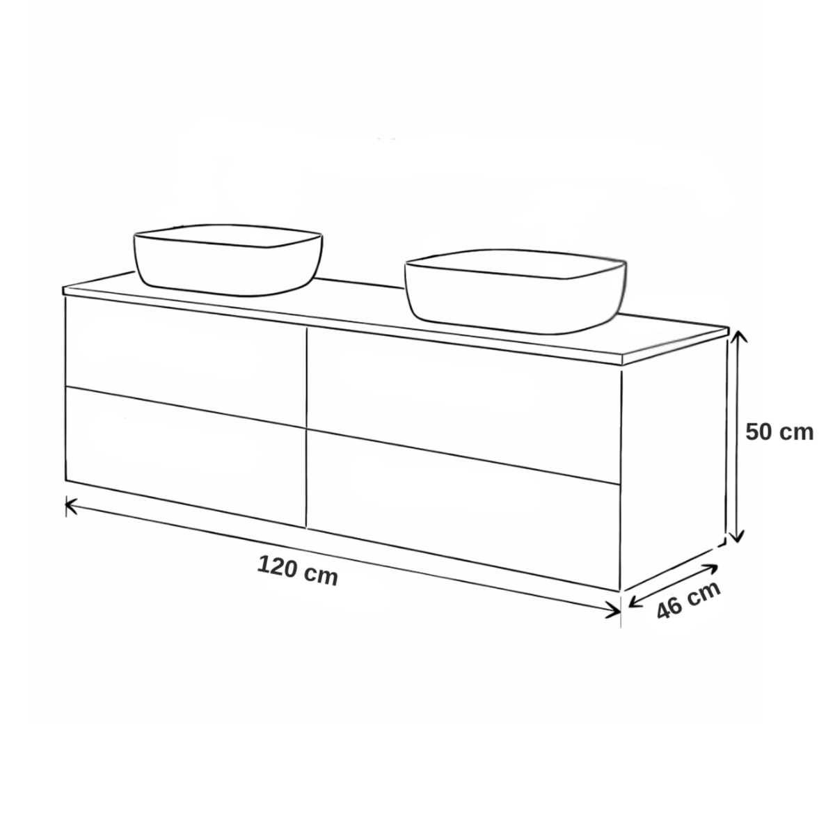 Koupelnová skříňka ONE 120 cm s deskou a umyvadly na desku