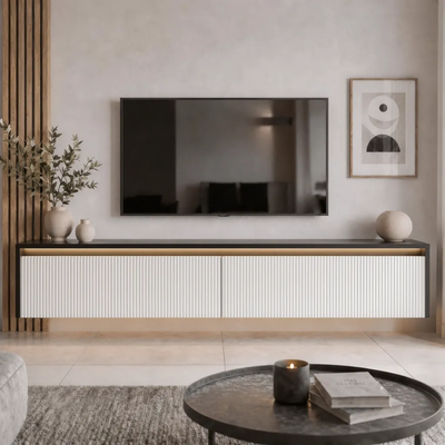Závěsný drážkovaný TV stolek LUMI III s LED osvětlením