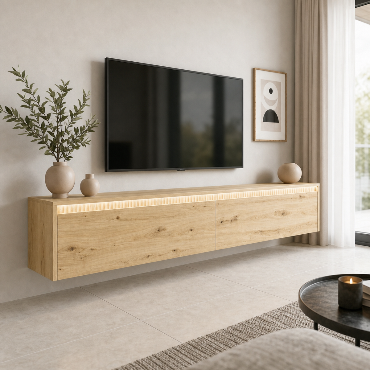 Závěsný TV stolek LUMI II s LED osvětlením