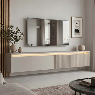 Závěsný drážkovaný TV stolek LUMI IV s LED osvětlením