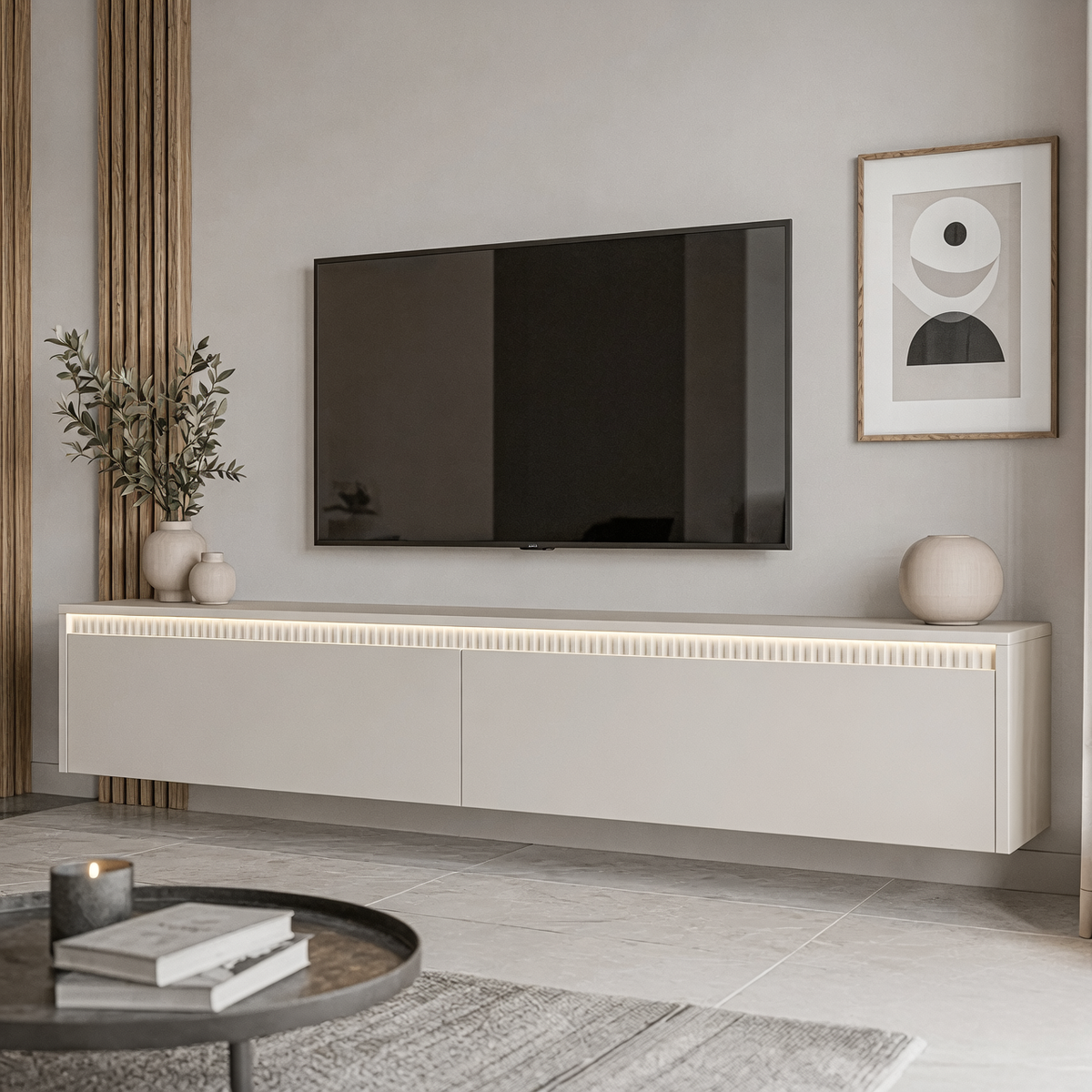 Závěsný TV stolek LUMI II s LED osvětlením