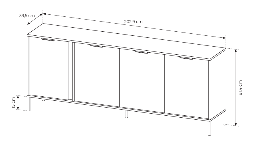 Čtyřdvéřová komoda LERO 203 cm Antracit