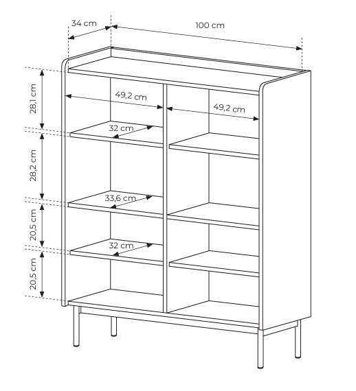 Vysoká komoda ZORA 4D 103 cm Béžová/Dub Scandi