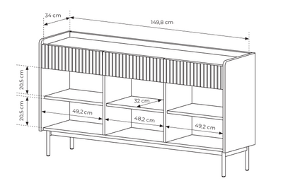 Třídvéřová komoda ZORA 153 cm Béžová/Dub Scandi
