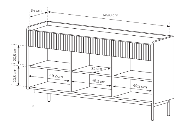 Třídvéřová komoda ZORA 153 cm Béžová/Dub Scandi