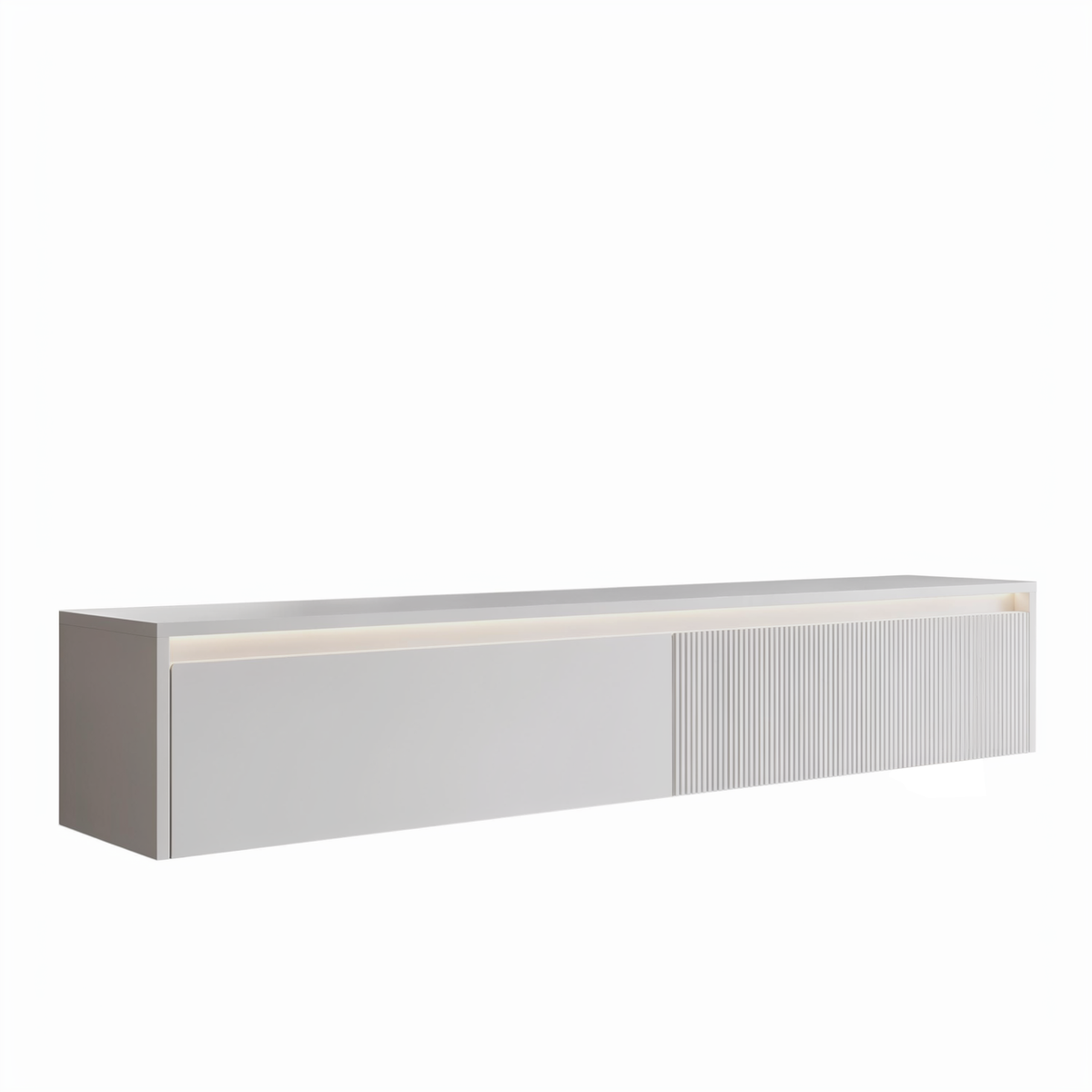 Závěsný drážkovaný TV stolek LUMI IV s LED osvětlením