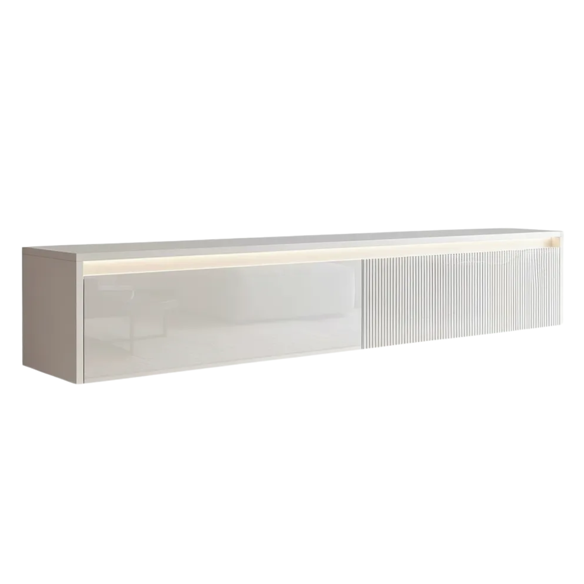 Závěsný drážkovaný TV stolek LUMI IV s LED osvětlením