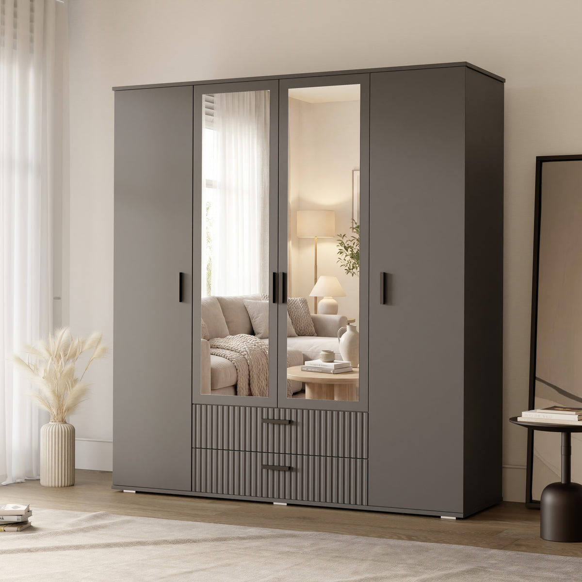 Šatní skříň s křídlovými dveřmi a zrcadlem LUNA 180 cm