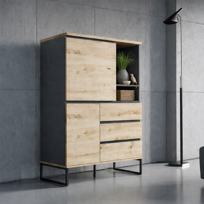 Vysoká dvoudvéřová komoda JOVAN 99 cm se zásuvkami dub artisan
