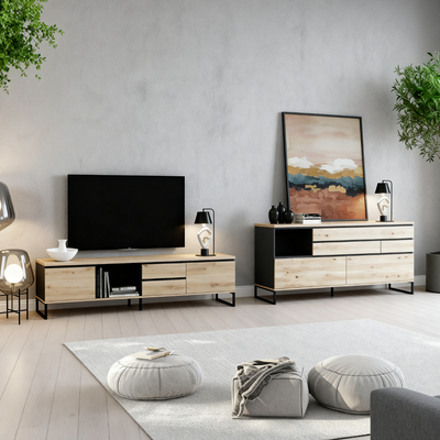 TV stolek se zásuvkami JOVAN 189 cm dub artisan antracit