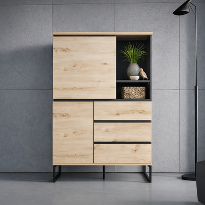 Vysoká dvoudvéřová komoda JOVAN 99 cm se zásuvkami dub artisan