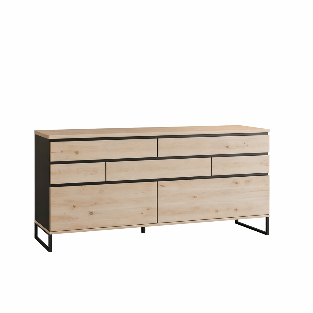 Široká komoda se zásuvkami JOVAN 189 cm dub artisan antracit