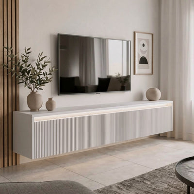 Závěsný drážkovaný TV stolek LUMI III s LED osvětlením