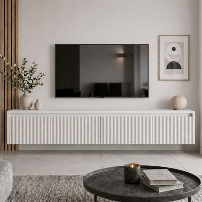 Závěsný drážkovaný TV stolek LUMI III s LED osvětlením