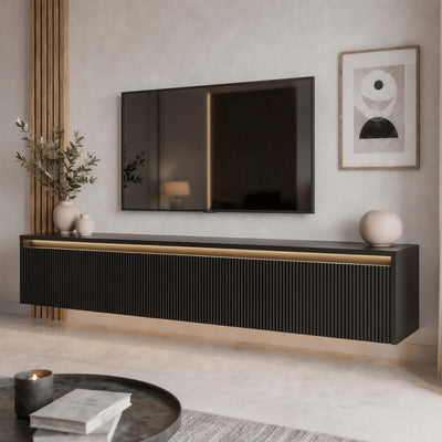 Závěsný drážkovaný TV stolek LUMI III s LED osvětlením