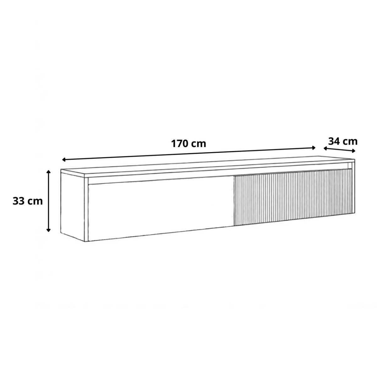 Závěsný drážkovaný TV stolek LUMI IV s LED osvětlením