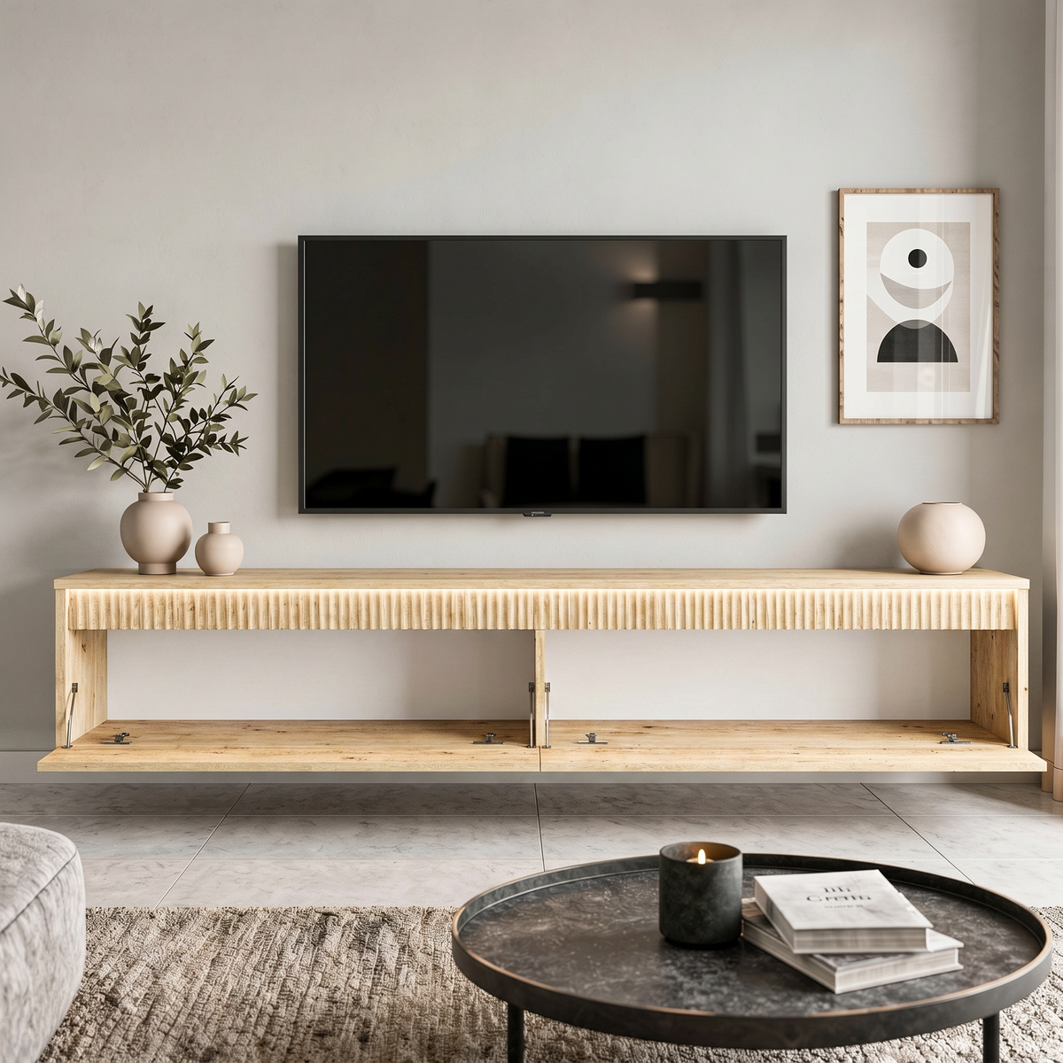 Závěsný TV stolek LUMI II s LED osvětlením