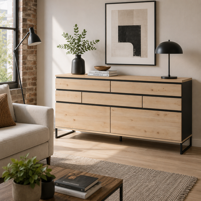 Široká komoda se zásuvkami JOVAN 189 cm dub artisan antracit