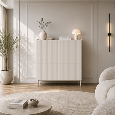 Vysoká komoda ZORA 4D 103 cm Béžová/Dub Scandi