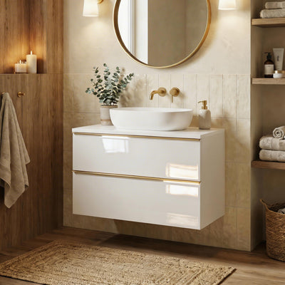 Závěsná koupelnová skříňka s deskou a umyvadlem na desku ONE 2 zásuvky