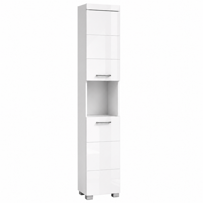 Stojící vysoká koupelnová skříňka MELA 195cm bílý lesk