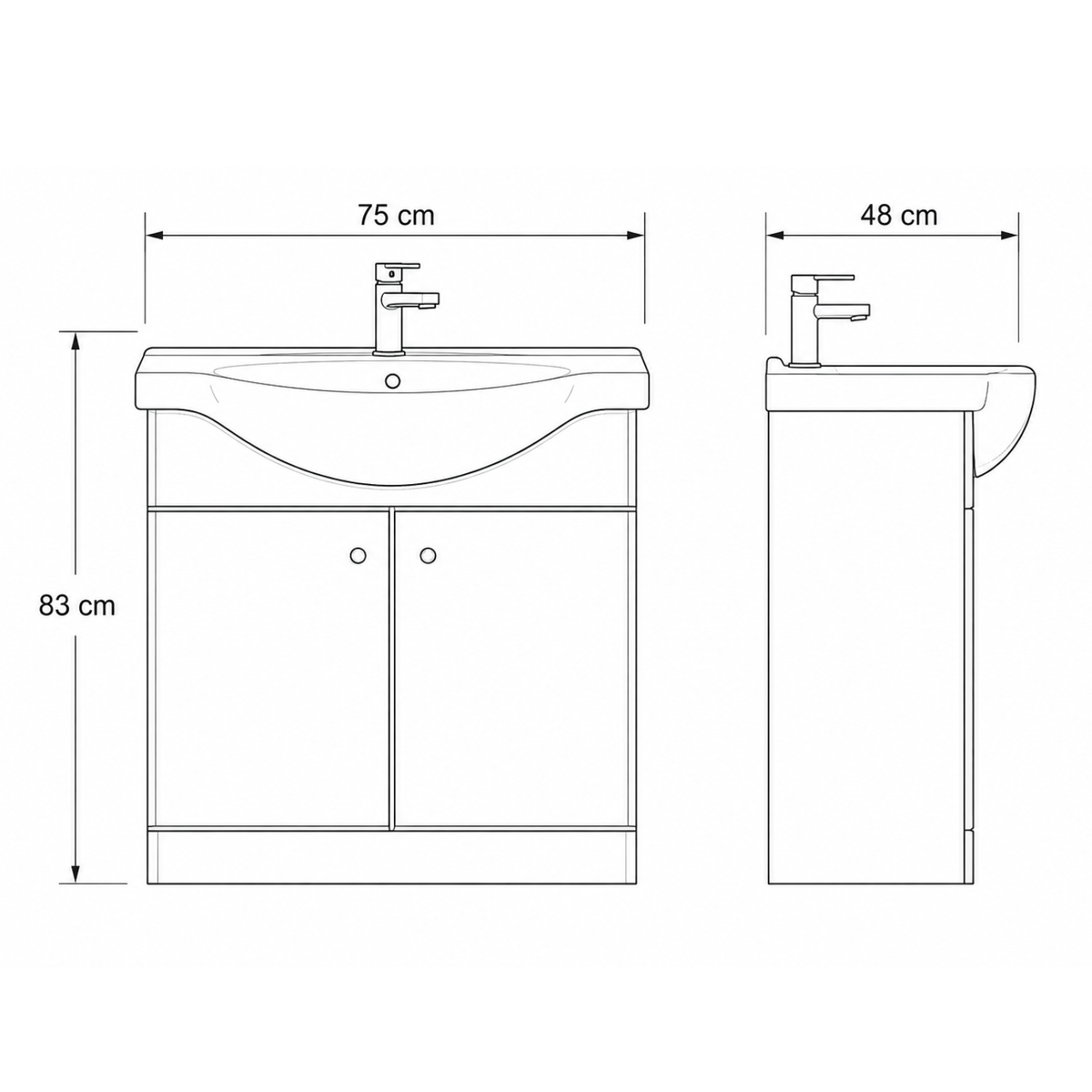 Koupelnová skříňka GAMA 75 cm s umyvadlem bílý lesk