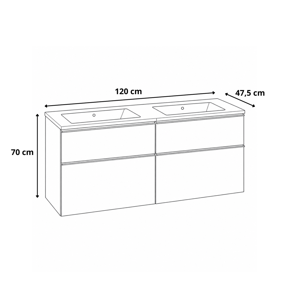 Koupelnová skříňka se zásuvkami a umyvadlem MONO 120 cm